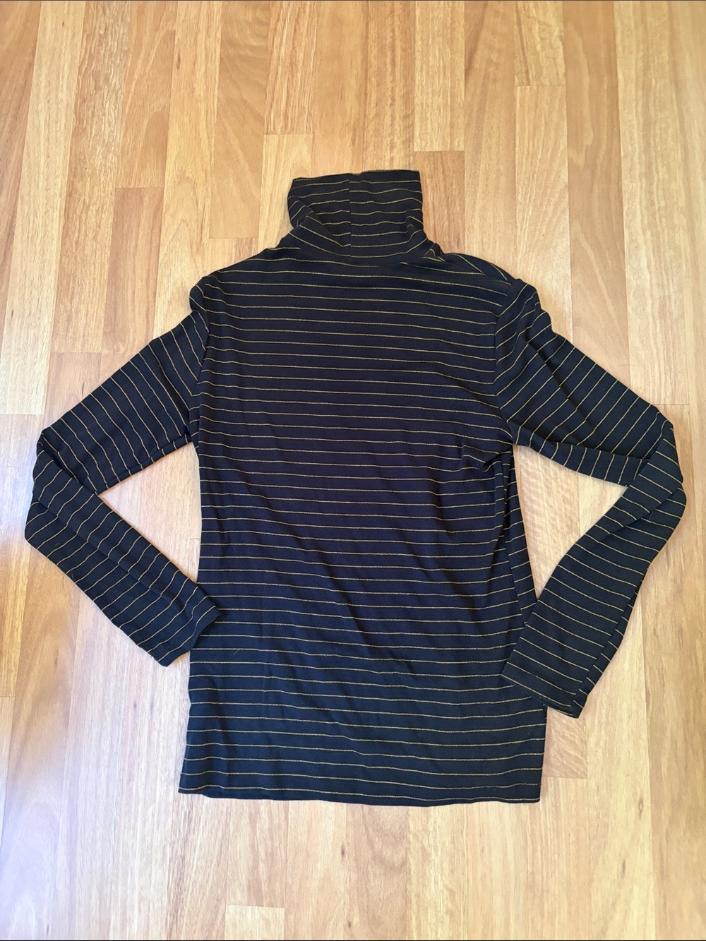 Time and Tru Black & Gold Striped Turtleneck Top